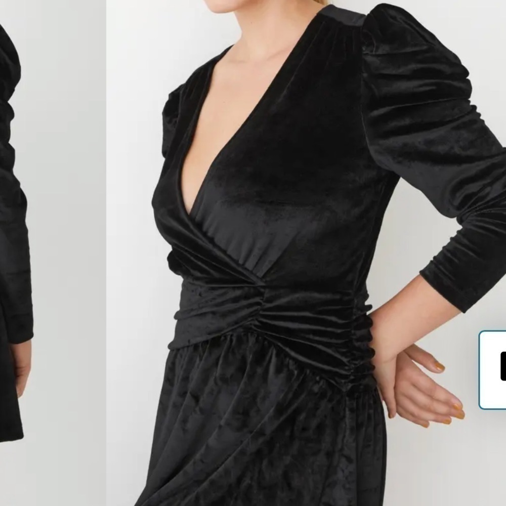 & Other Stories Puff Shoulder Long Sleeve Velvet Black Dress Romantic Goth - Picture 3 of 9